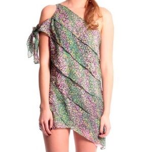 Bcbg Maxazria Multicolour One Shoulder Semi Sheer Mini Dress Size S